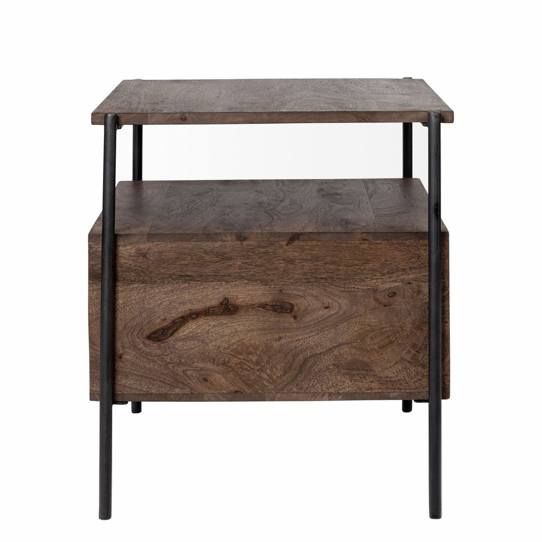 Grier Square Side table with Dark Brown Wood Frame and Black Iron Accents