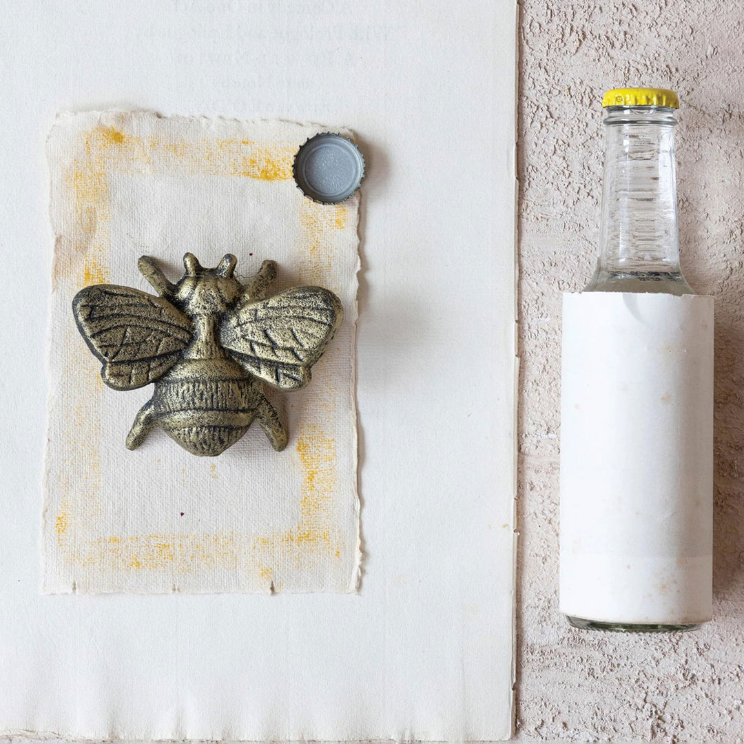 Cast Iron Bee Bottle Opener in Gold 4"