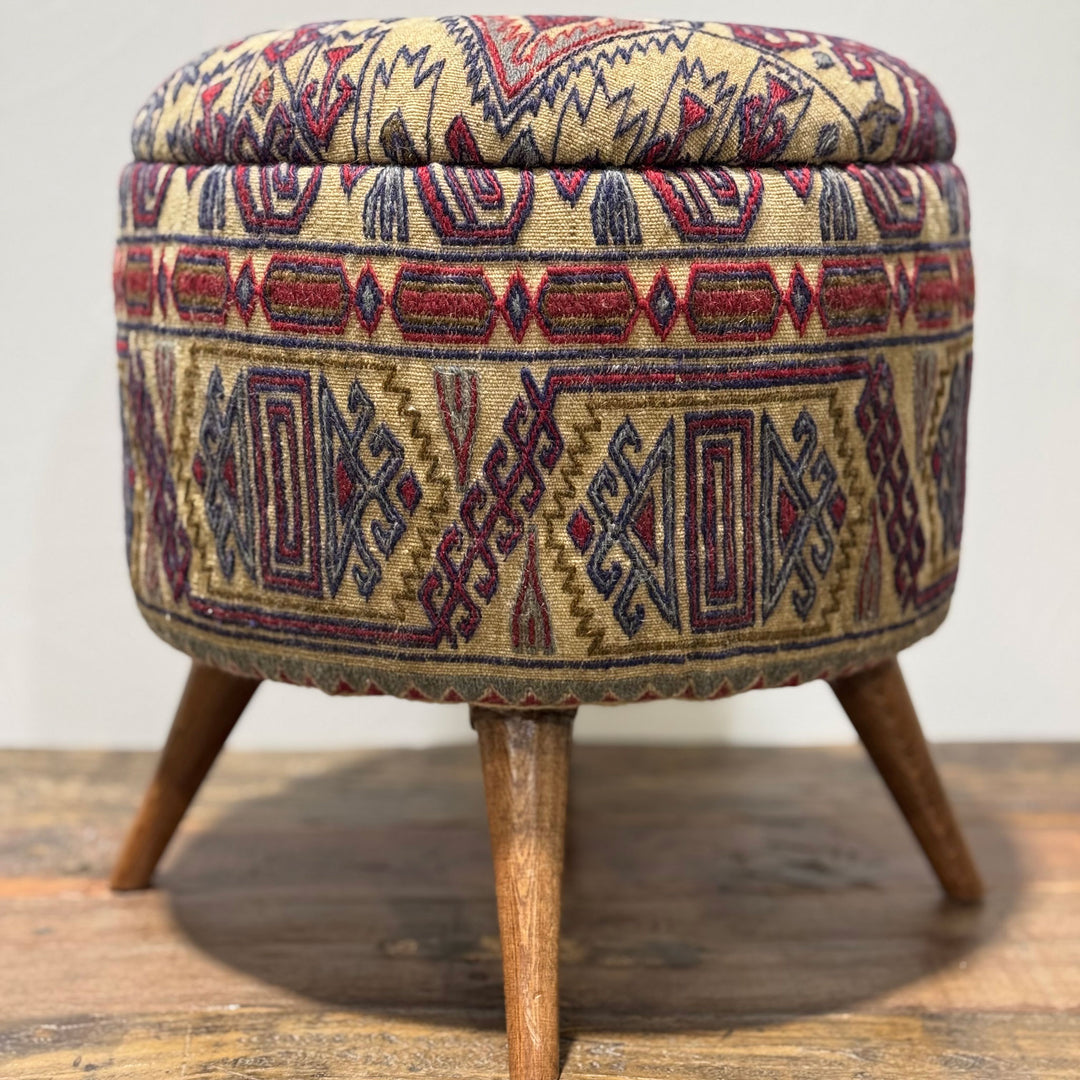 Vintage Rug Small Ottoman - 1024-B