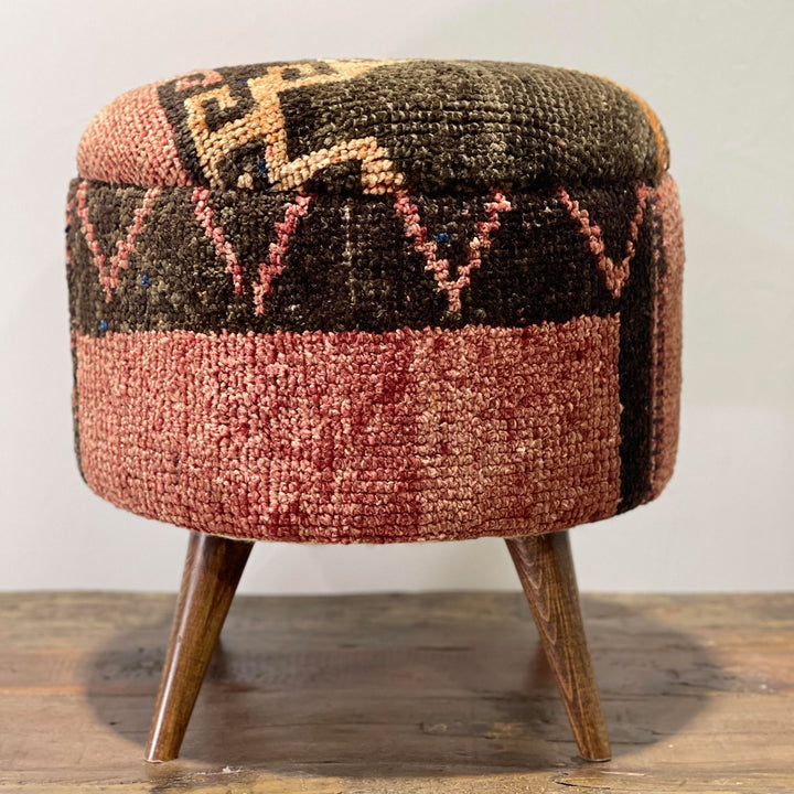 Vintage Rug Small Ottoman - 1024-T