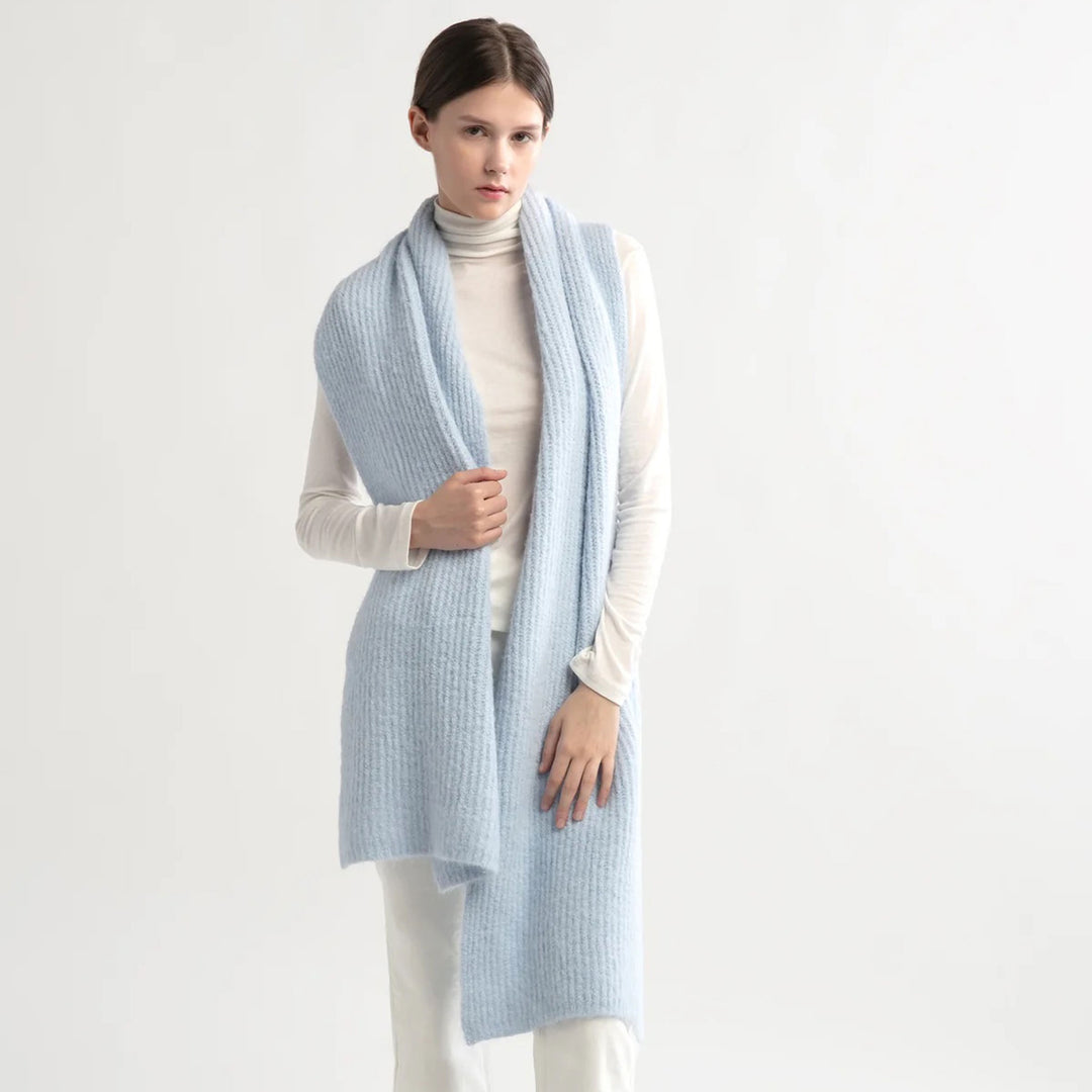 Wool Blend Rib Knit Scarf in Baby Blue