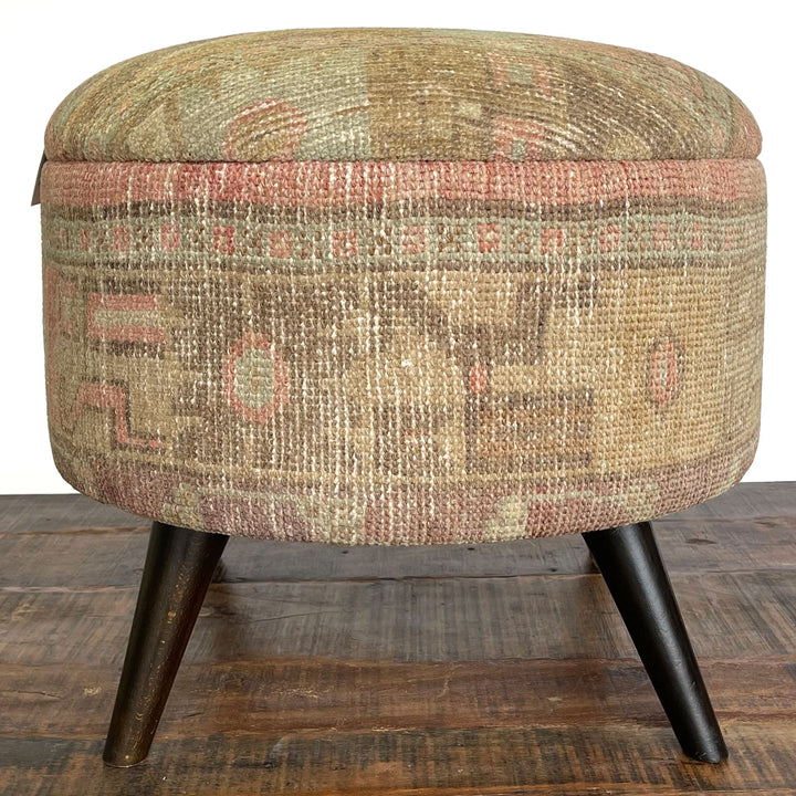 Vintage Medium Round Rug Ottoman (1124-G)