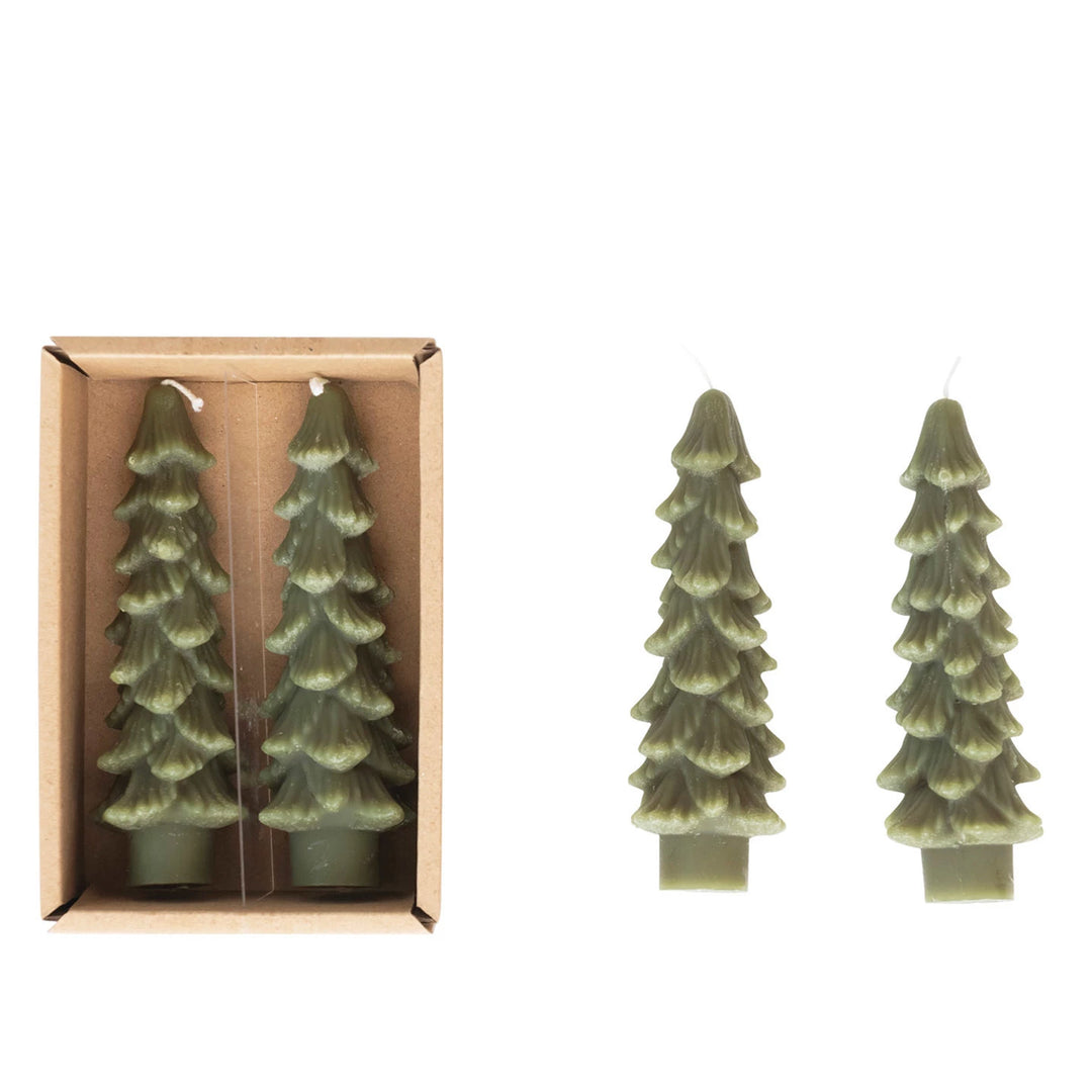 Unscented Tree Shaped Taper Candles Set in Green