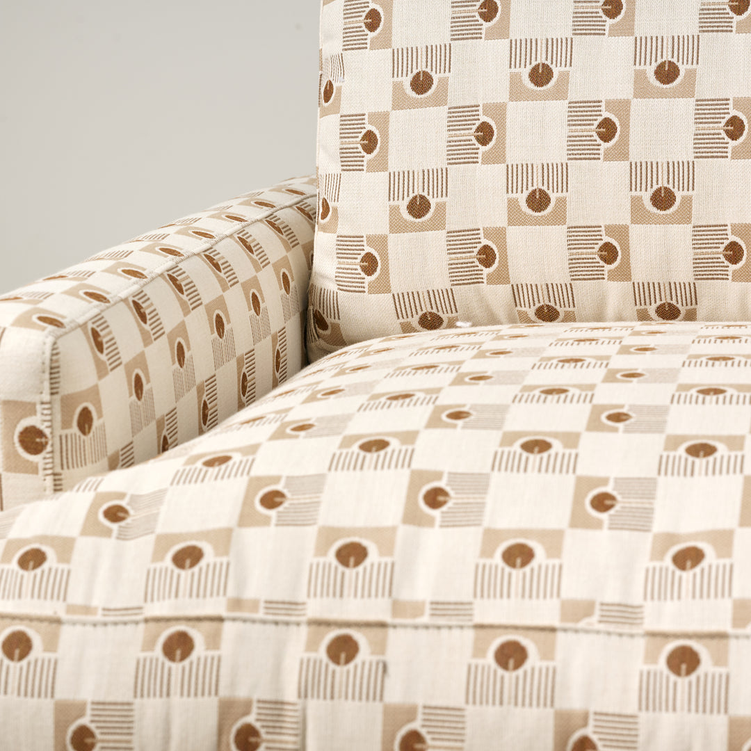 Grady Sofa Upholstered in Sunbrella and Kidproof Fabric Geometric Brass (86")