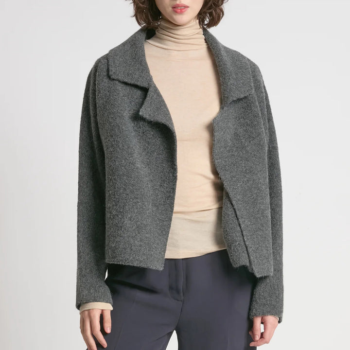 Flap Collar Crop Cardigan in Charcoal
