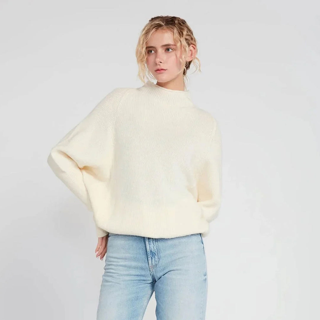 Mock Neck Batwing Sweater in Ivory