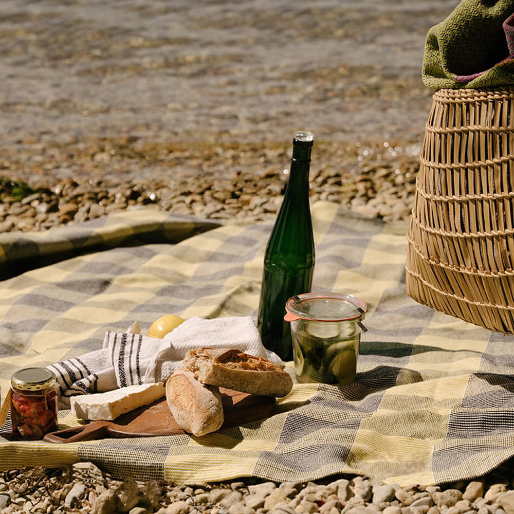 Cotton Picnic Blanket - Yellow Fig Rib Weave