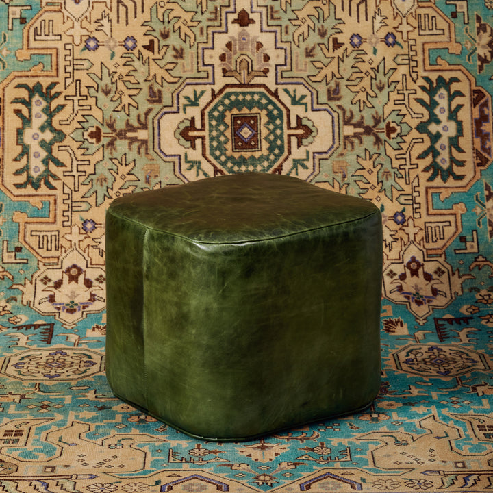 Ames Ottoman in Verdant Green Leather by Younger & Co