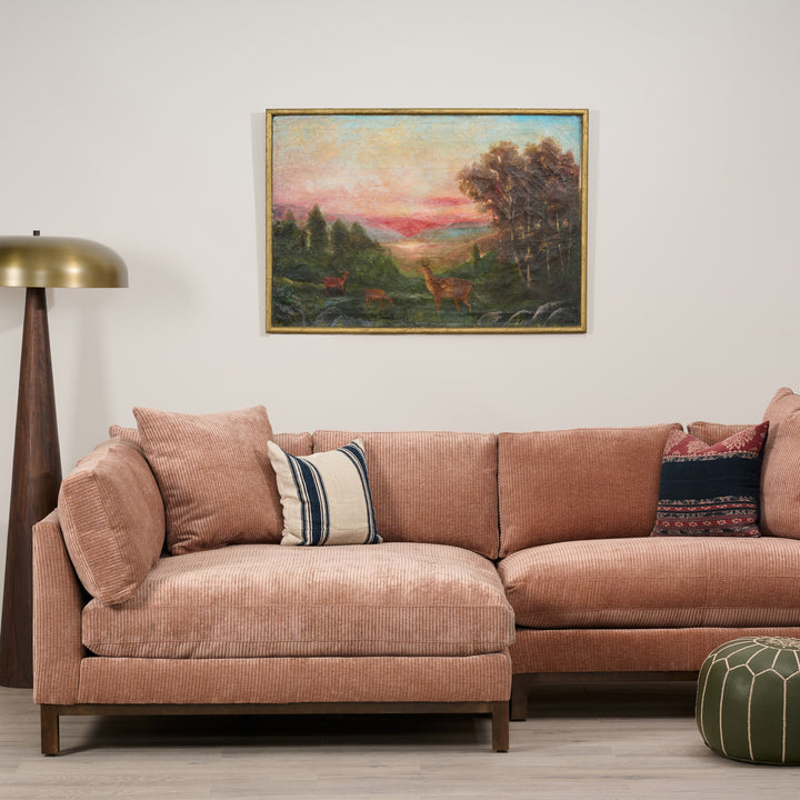 Sectional: Boden Right Seated Cuddler End Upholstered in Heavy Duty Rustic Terracotta with Cloud Standard Cushion and Chocolate Leg Finish....AND... Boden Left-Seated 2-Seat Bench Sofa End Upholstered in Heavy Duty Rustic Terracotta with Cloud Standard Cushion and Chocolate Leg