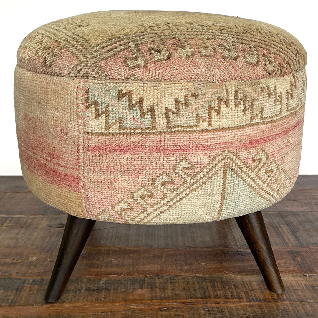 Vintage Medium Round Rug Ottoman (1124-M)