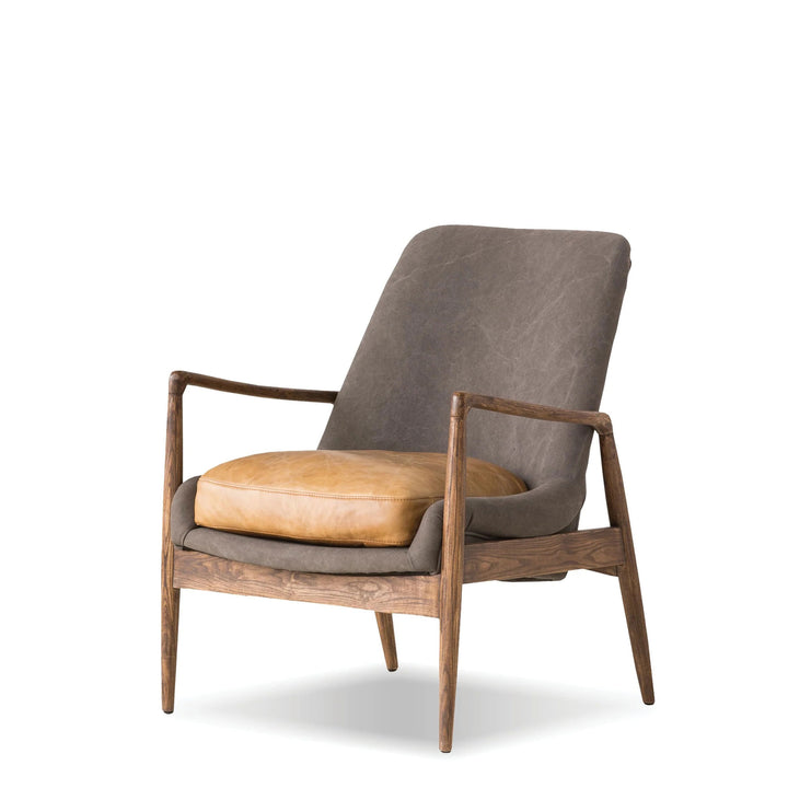 Royce Lounge Chair In Ash Grey With Tan Leather Seat Cushion