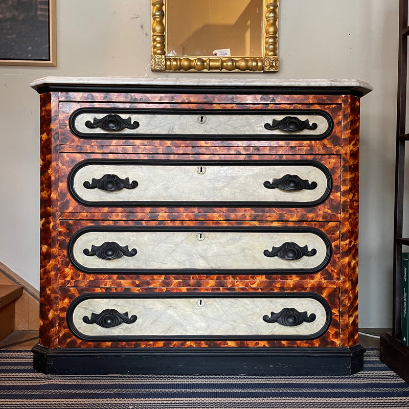 Antique Marble Top Chest of Drawers with Faux Paint Finish