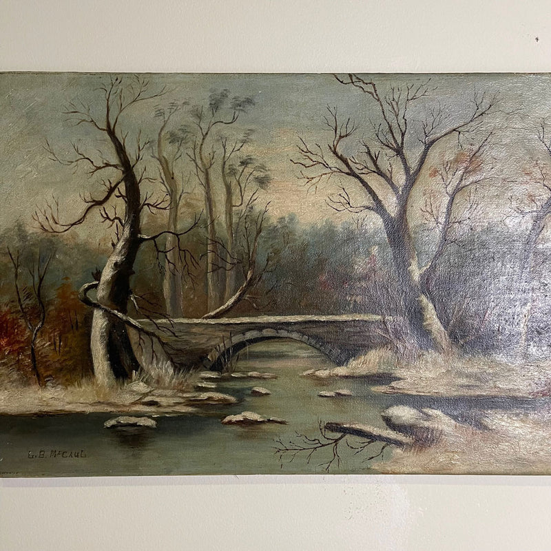 Antique Rustic Winter Scene; New York State Signed