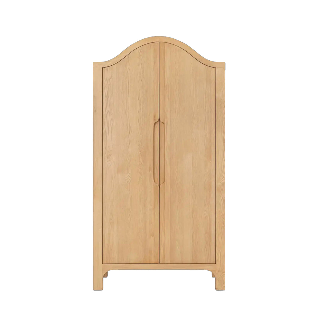 Wooden wardrobe with curved top on a white background