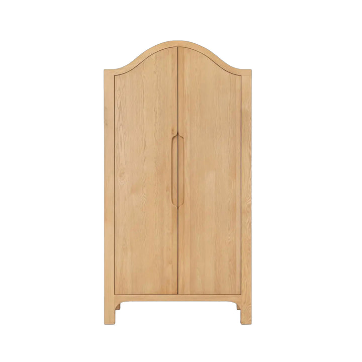 Wooden wardrobe with curved top on a white background