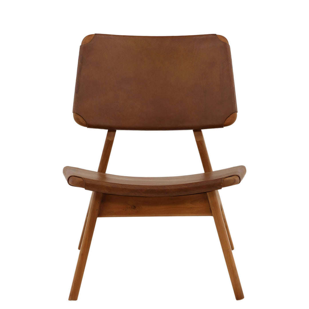 Quin Occasional Chair in Brown Leather and Teakwood