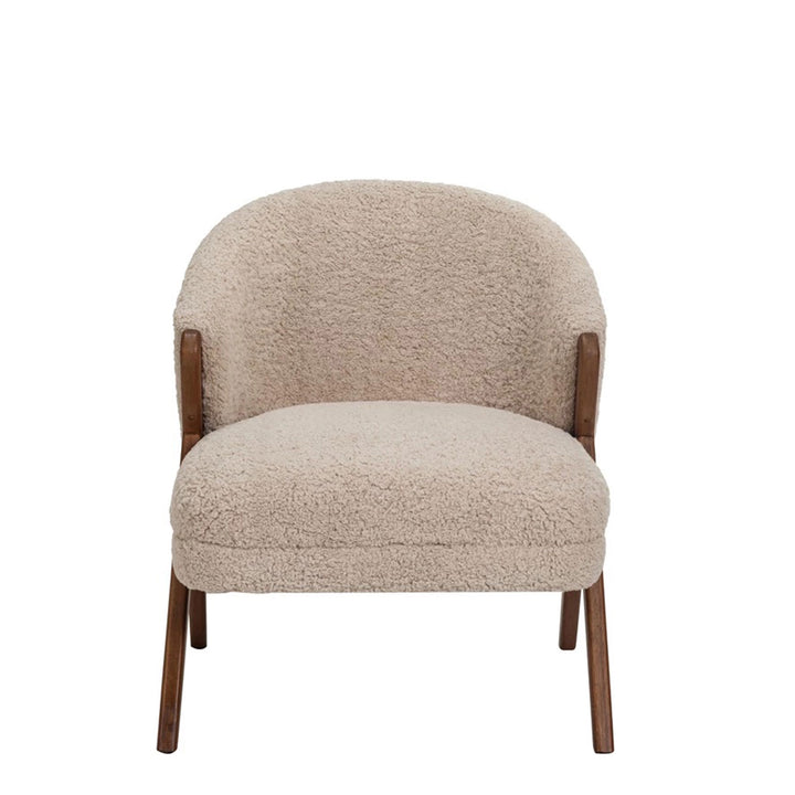 Boucle Fabric Upholstered Chair w. Rubberwood Legs