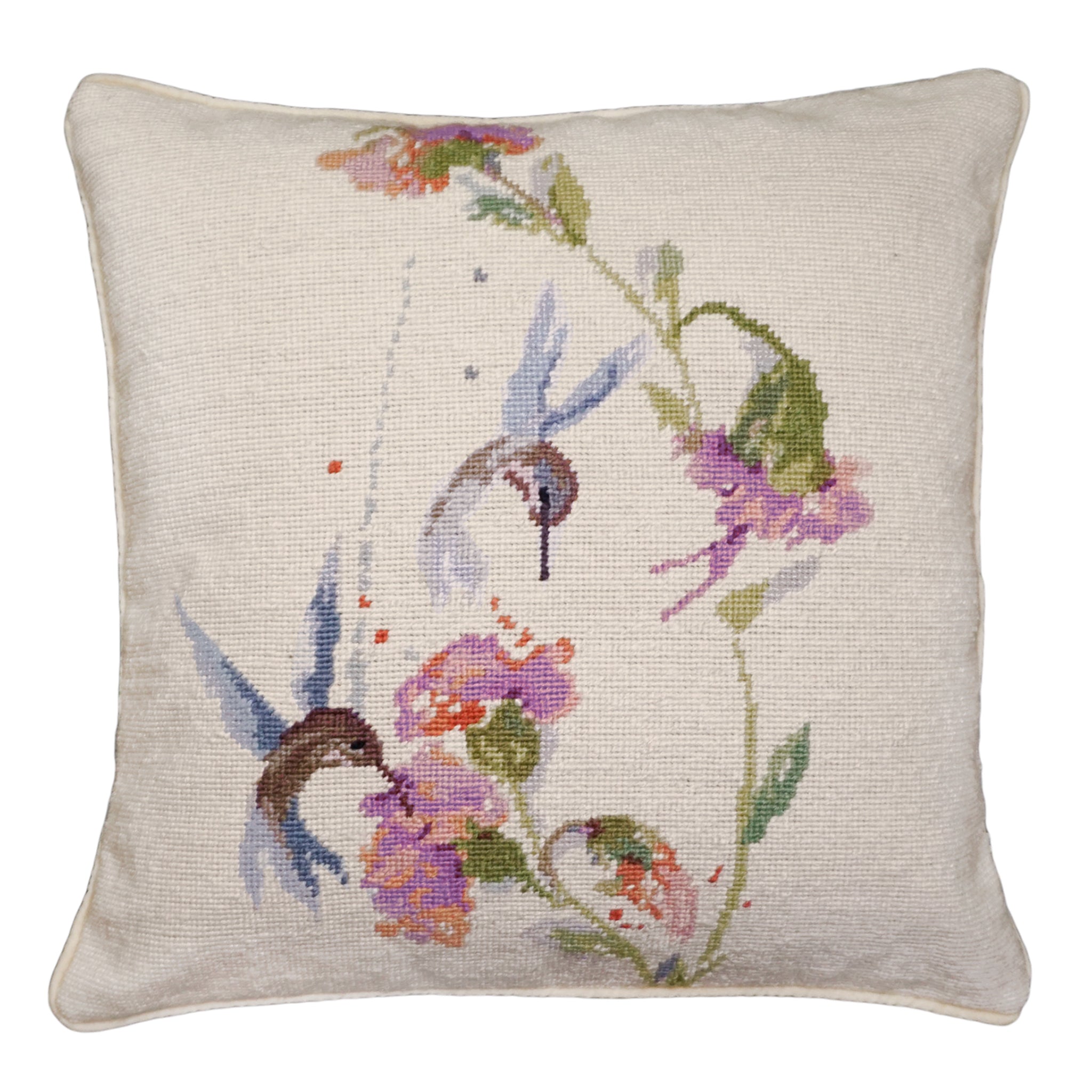 Double Hummingbirds Needlepoint Pillow