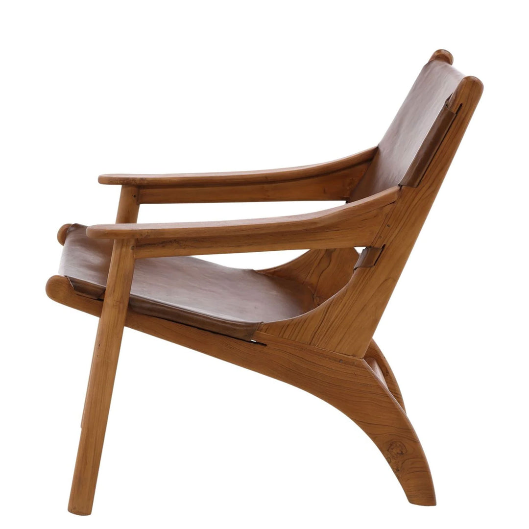 Mcgowan Brown Leather and Teakwood Occasional Chair