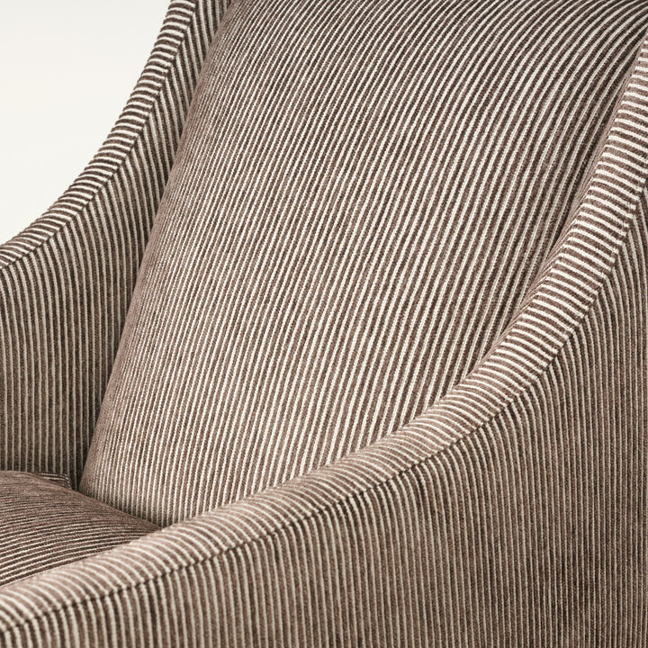 Close-up of a brown striped fabric chair