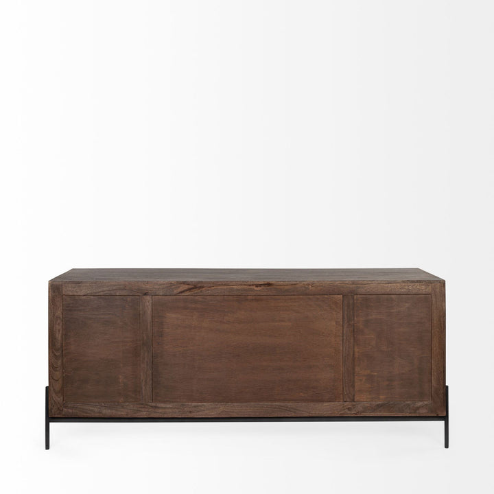 Grier 71.5" Sideboard with Six Drawers and 2 Doors in Dark Brown Wood Frame with Black Iron Accents