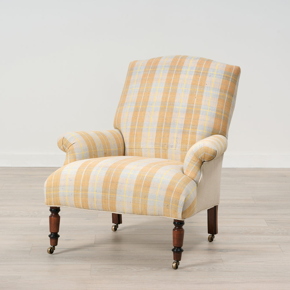 Fritillaria Chair Upholstered in Blue and Yellow One of a kind Fabric By John Derian for Cisco Brothers