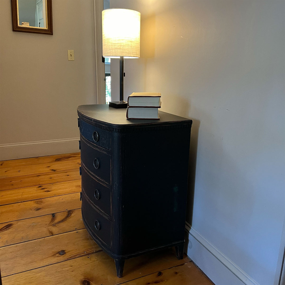 Gustavian Bureau Curved with Ribbed Top Drawer in Antique Black