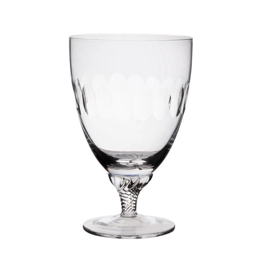 Clear glass goblet on a white background