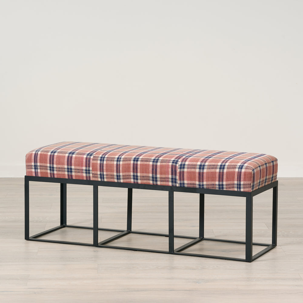 Cruz 48" Bench Upholstered in Pink and Navy Plaid