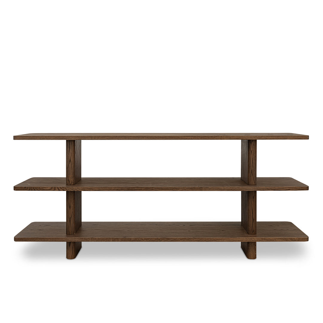 Wooden shelf with three shelves on a white background