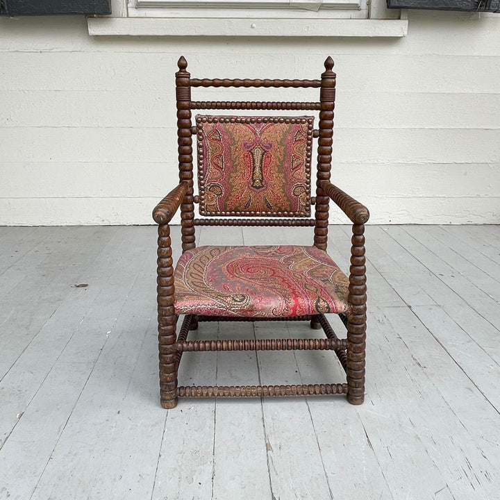 Antique French Child's Chair with Vintage Paisley Fabric