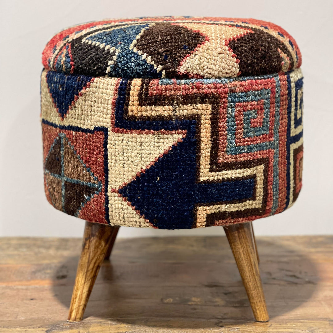 Vintage Rug Small Ottoman - 1024-V