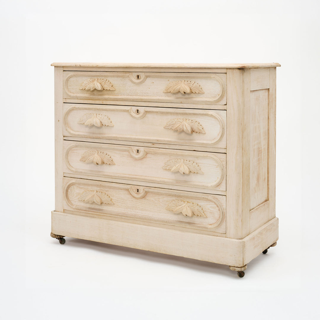 Vintage Bleached Chest with Carved Pulls