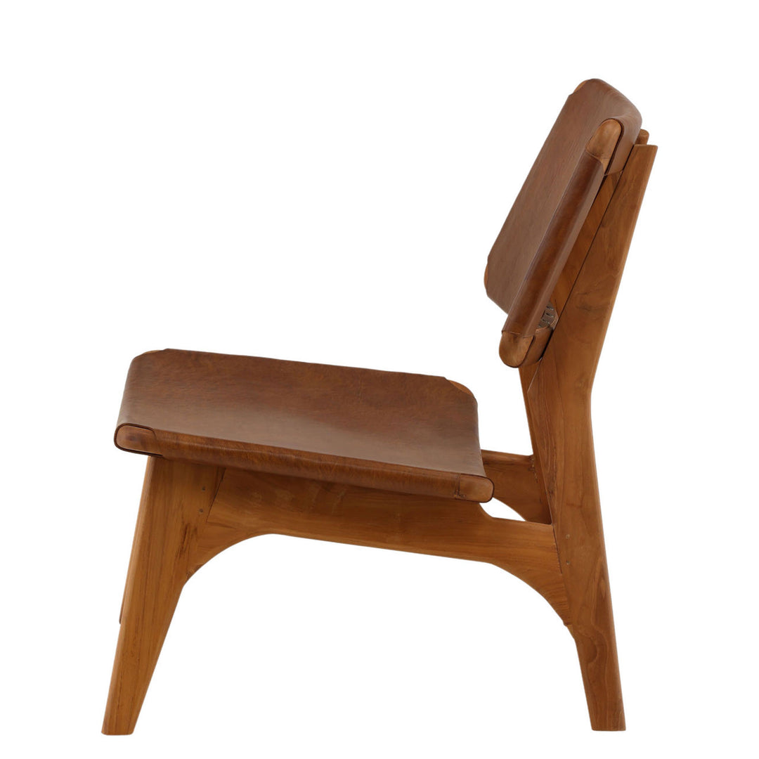 Quin Occasional Chair in Brown Leather and Teakwood