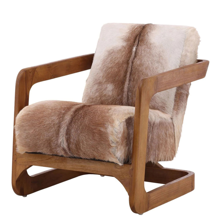 Brayden Occasional Chair in Brown Goat Hide and Teakwood