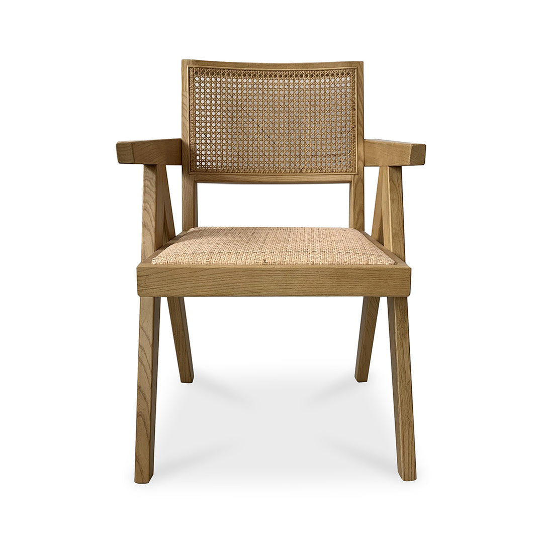 Wooden chair with wicker back and seat on a white background
