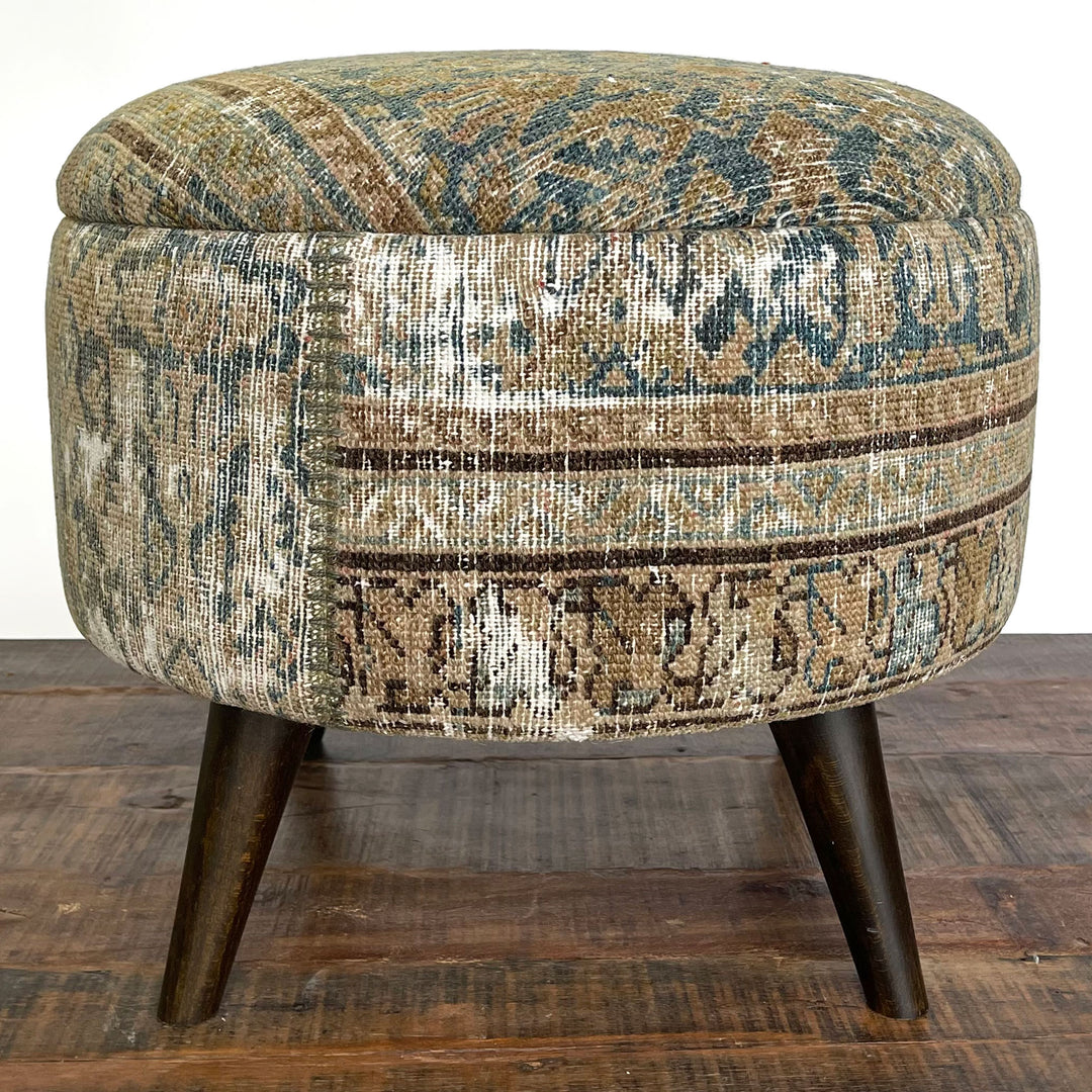 Vintage Medium Round Rug Ottoman (1124-H)