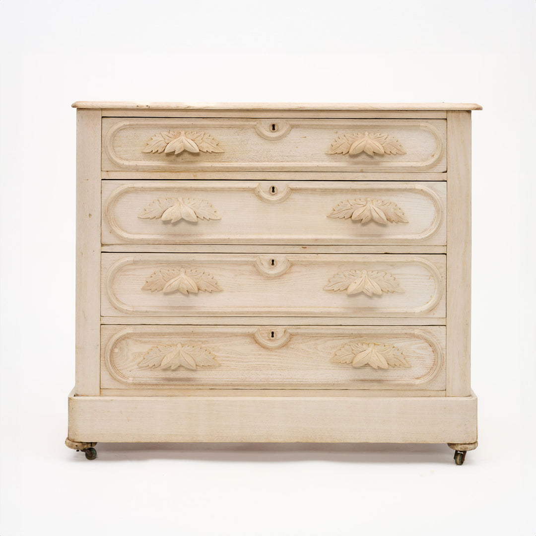 Vintage Bleached Chest with Carved Pulls