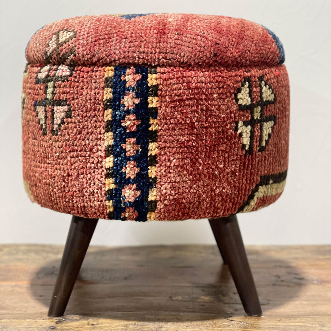 Vintage Rug Small Ottoman - 1024-AA