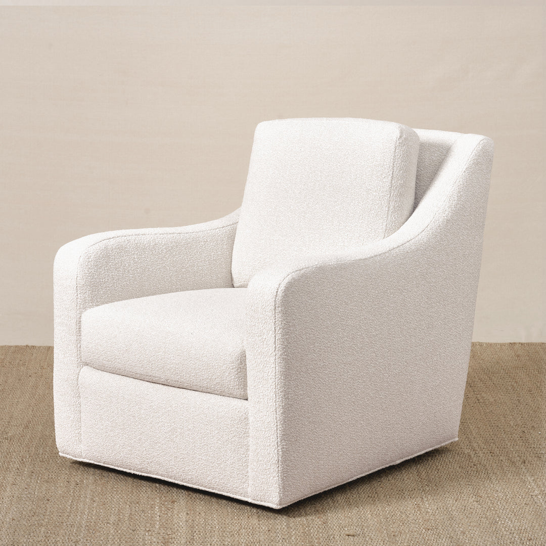 Abbie Swivel Chair Upholstered Kidproof Pale Bone with Classic Cushion