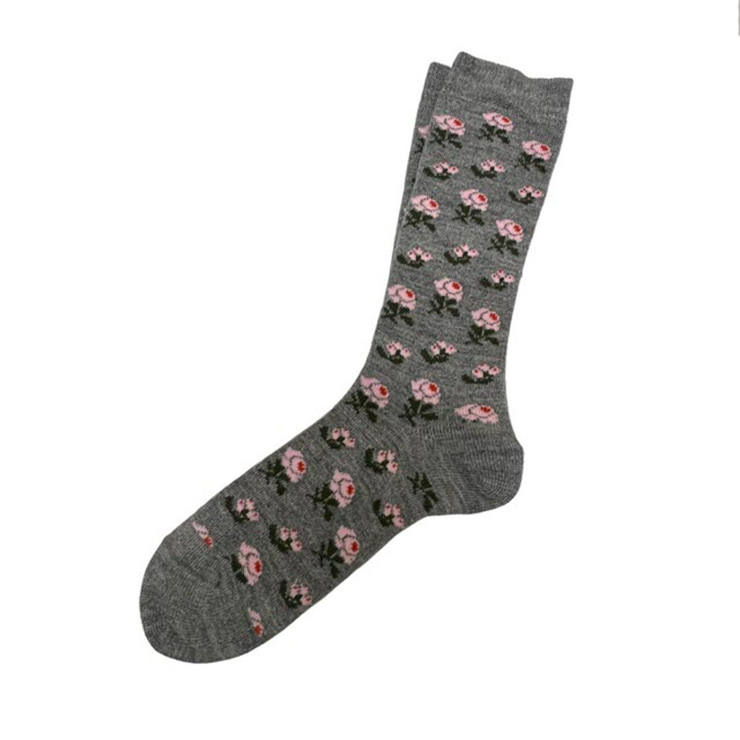 Rosa Floral Alpaca Blend Socks in Grey - M