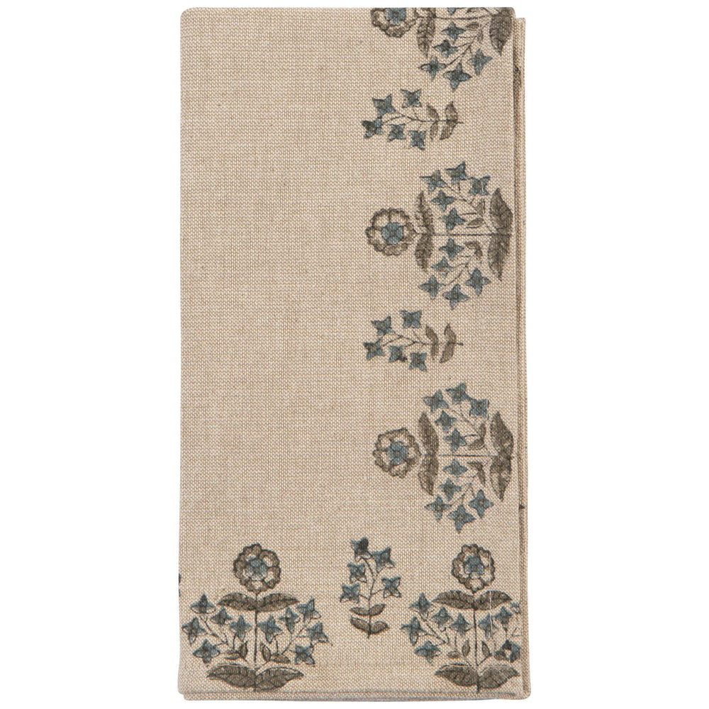 Textile with floral embroidery on a beige background