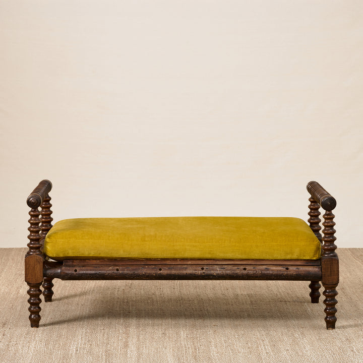 Antique Daybed with Upholstered Velvet Seat