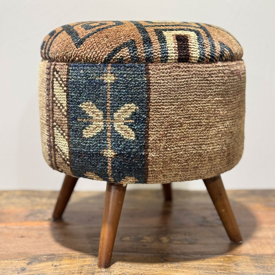 Vintage Rug Small Ottoman - 1024-I