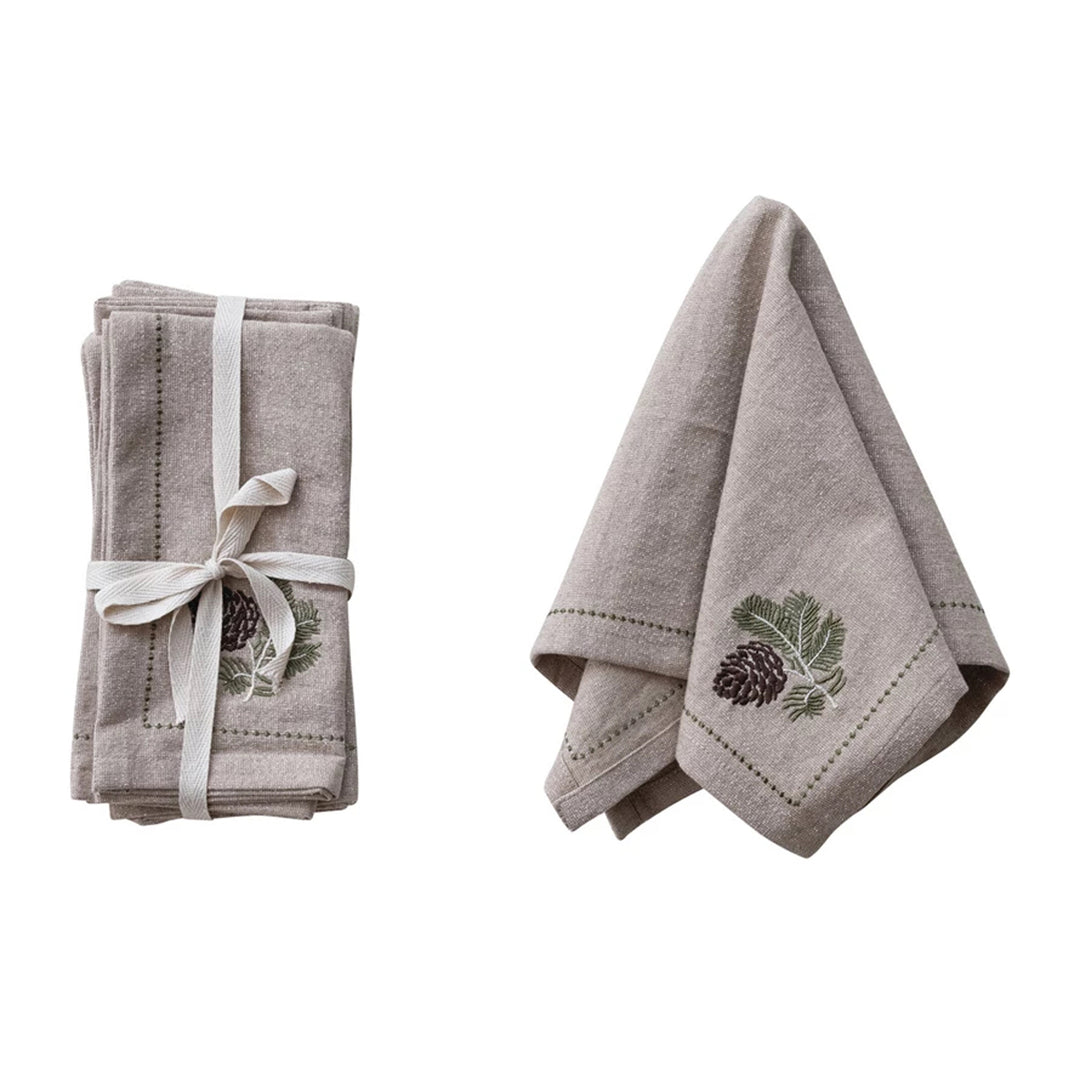 Set of Four Metallic Thread Embroidery Napkins