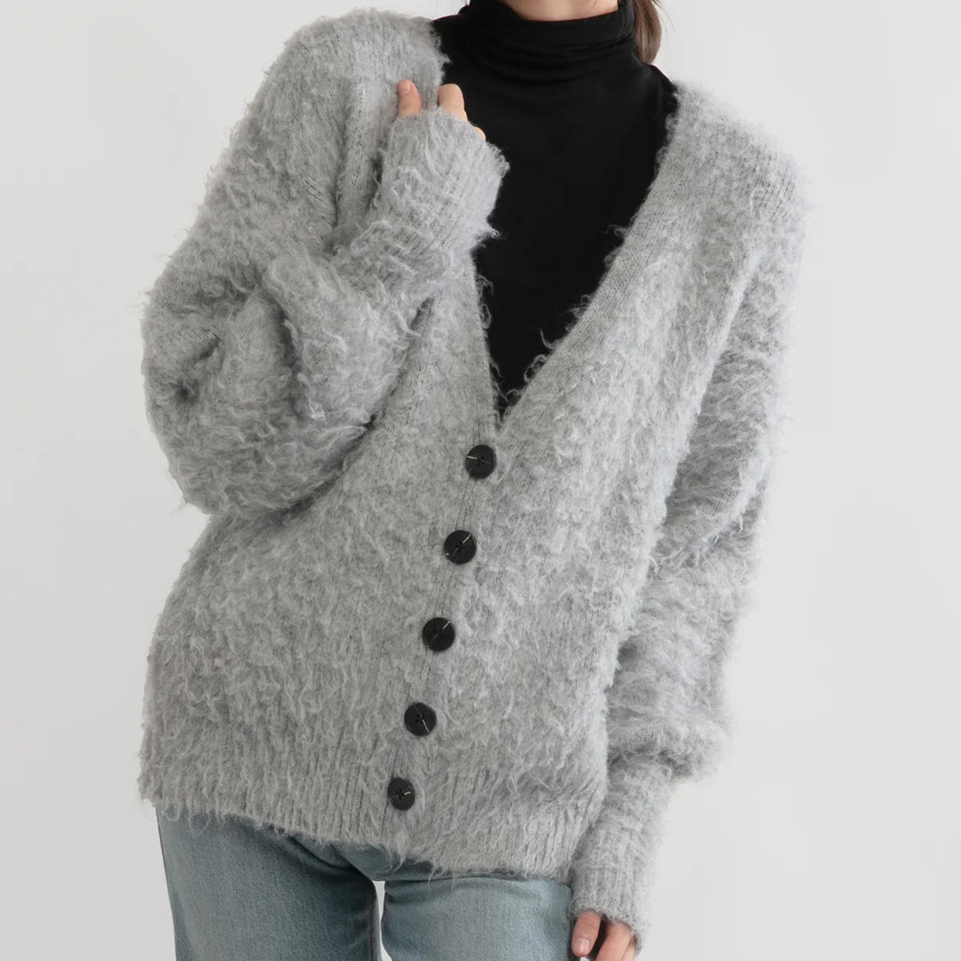 Shaggy Faux Fur Cardigan in Grey