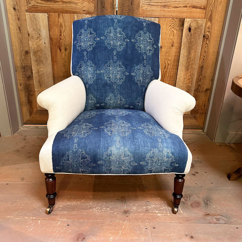 Fritillaria Chair Upholstered in One of a Kind  Indigo Hungarian Fabric by John Derian for Cisco Brothers