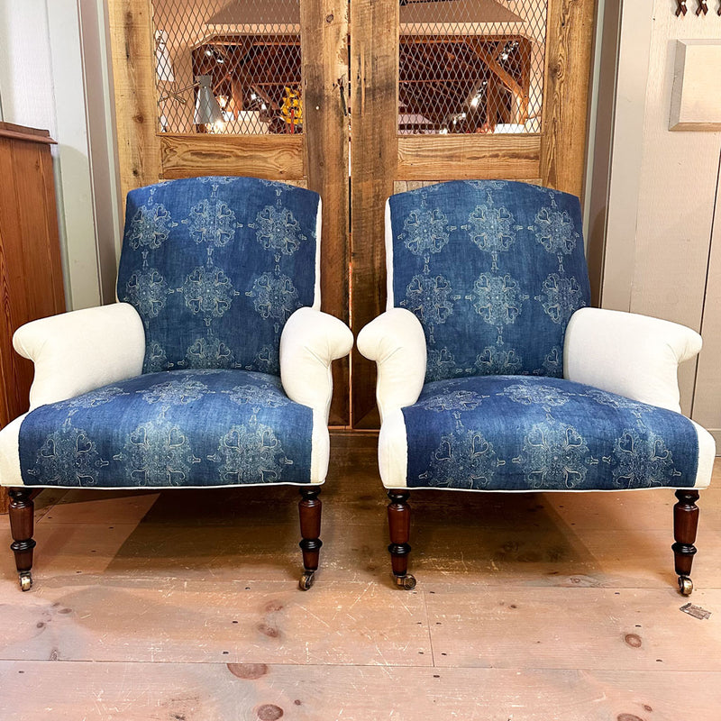 Fritillaria Chair Upholstered in One of a Kind  Indigo Hungarian Fabric by John Derian for Cisco Brothers