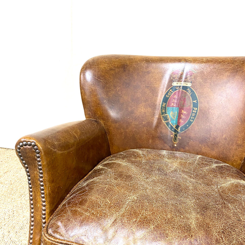 Antique Belgium Leather Side Chair With Emblem