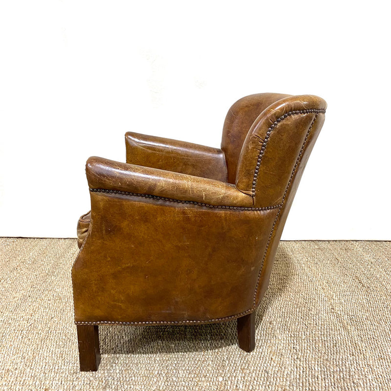 Antique Belgium Leather Side Chair With Emblem